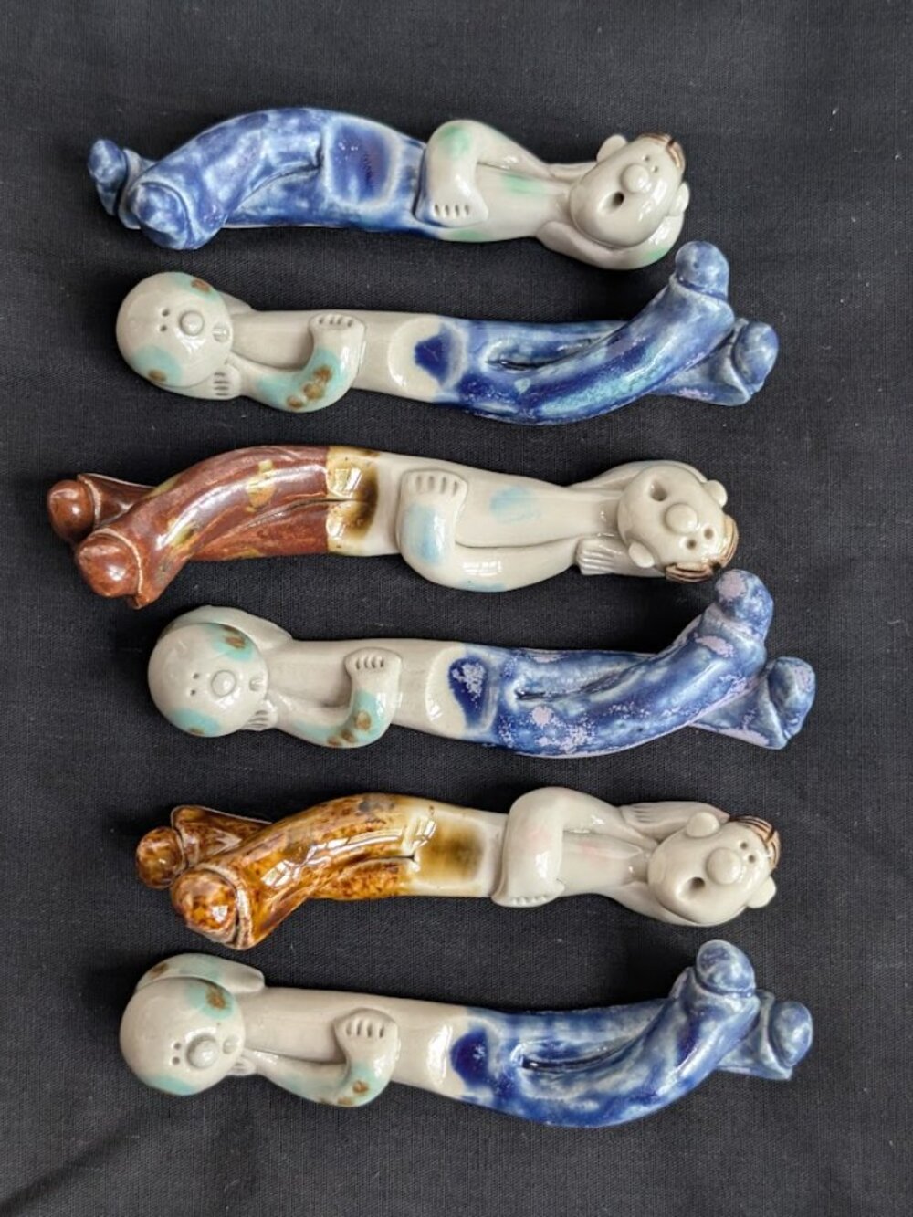 Set of 6 Handmade Porcelain Ceramic Men Lying Chopsticks or Knife Utensil Rest